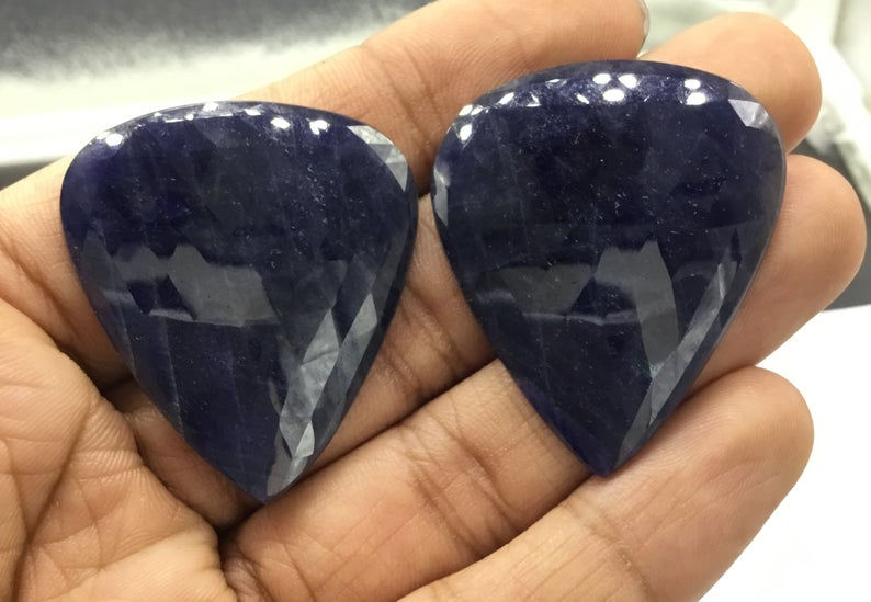 Miniatura: Blue Sapphire Rosecut Pair 2 Pieces (1 pair) Faceted Pear Shape Natural