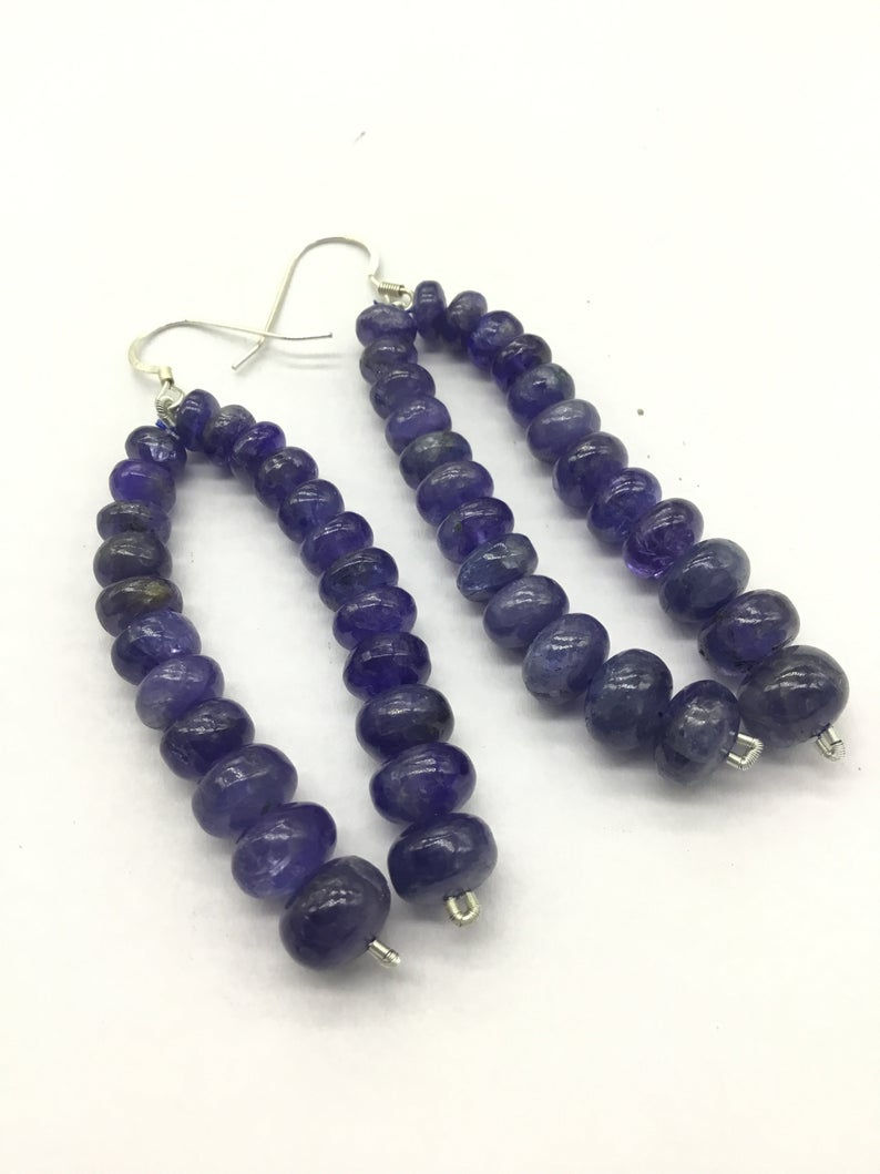 الصورة المصغرة: Tanzanite Earrings Tassel Jewelry Natural Gemstone Beads Mines 2inch length