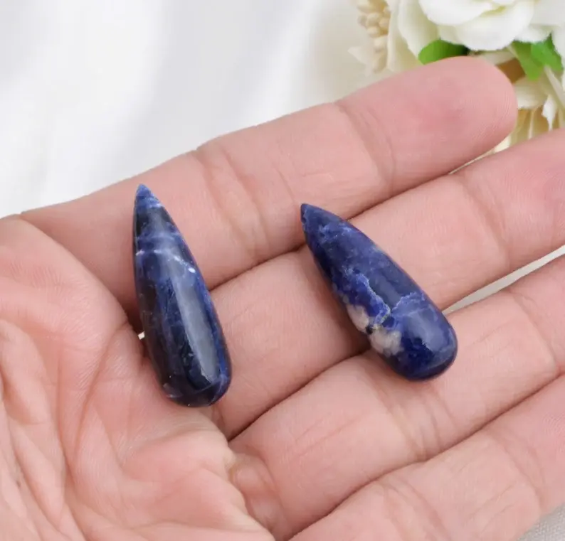 Miniatura: Sodalite 2 Pieces Plain Drops Side Drilled Natural Loose Gemstone