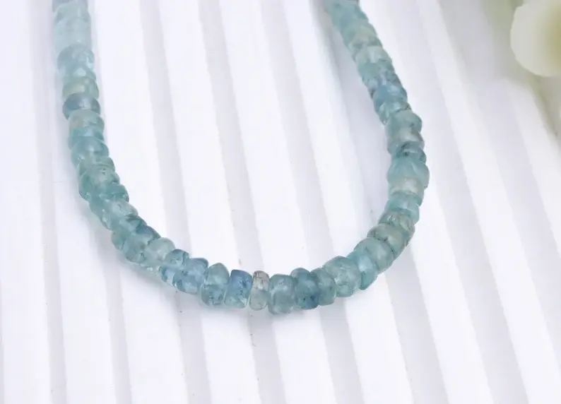 Miniature : 4mm To 5mm Aquamarine Shaded Faceted Rondelle Beads l Natural Aquamarine Shaded