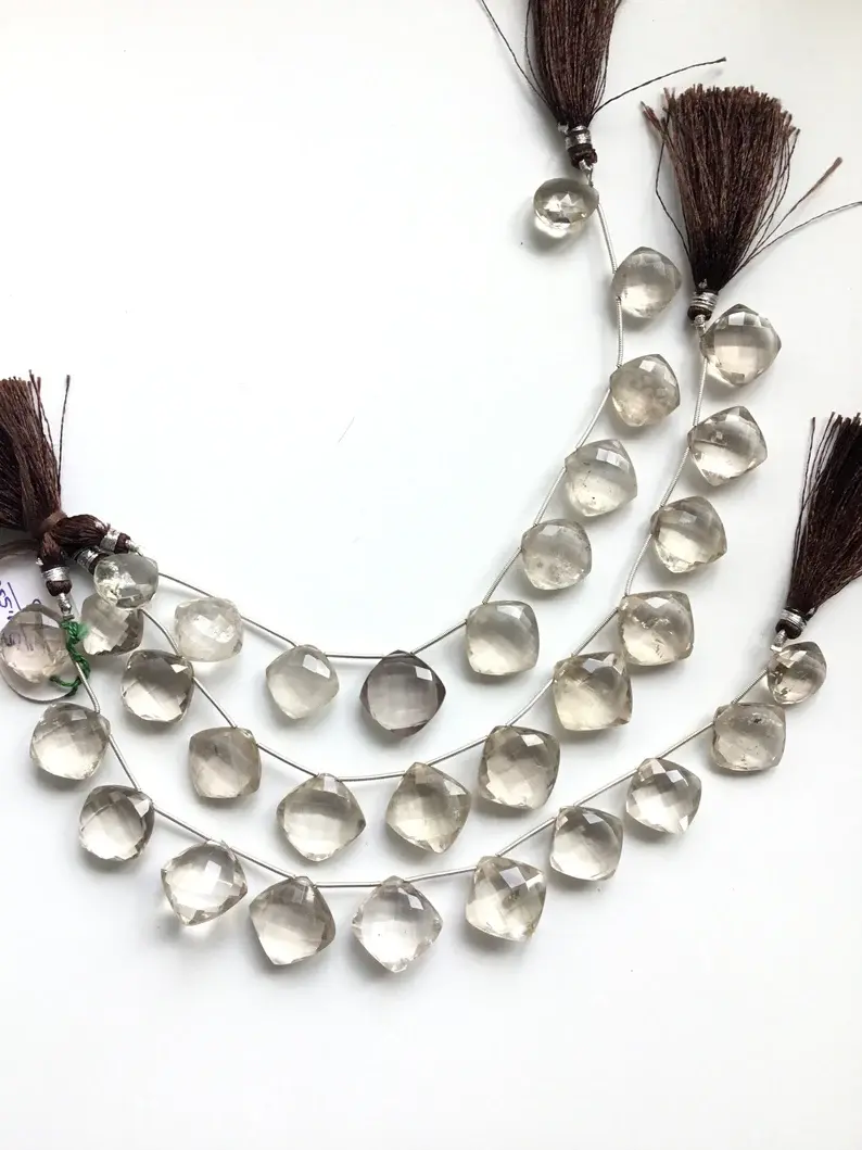 섬네일: Smoky Quartz Faceted Cushion 1 Strand 14mm to 17mm Natural Gemstone Beads