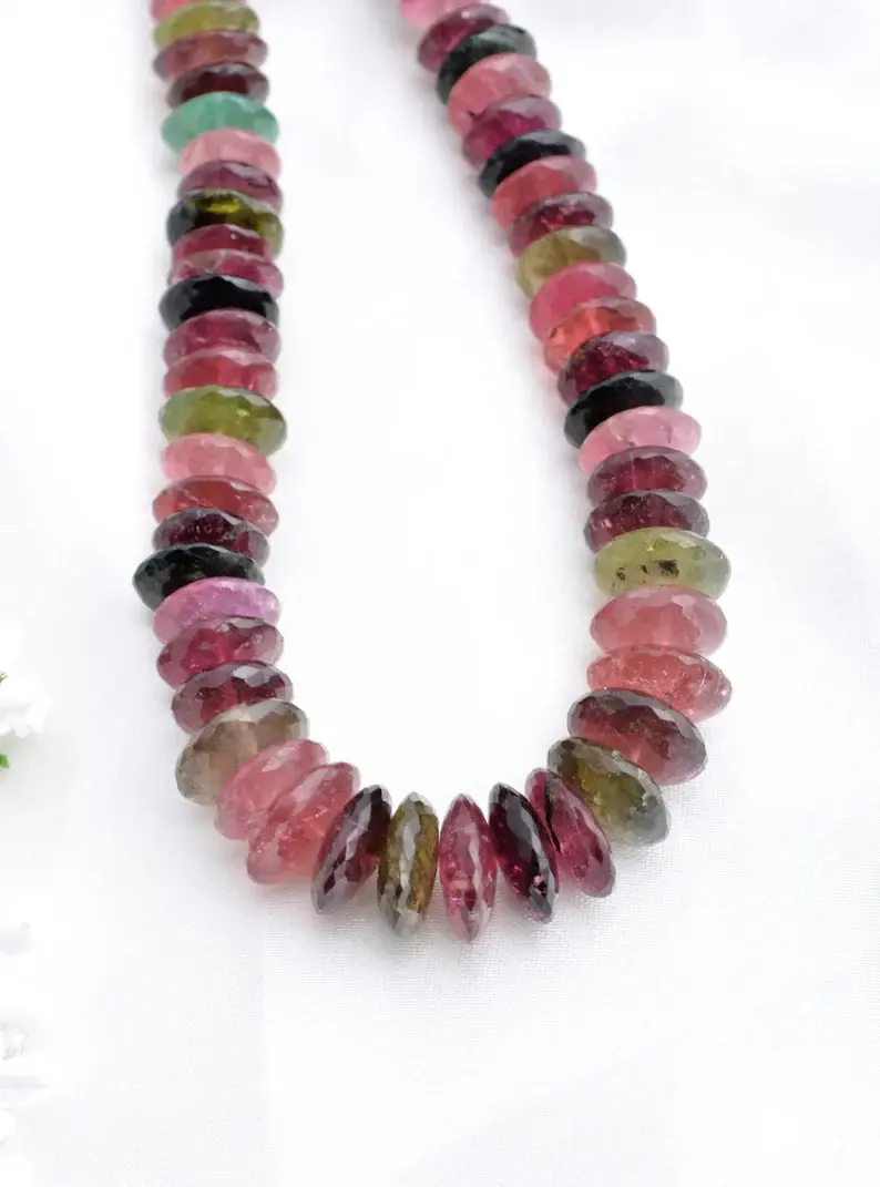 Miniatura: ulti Tourmaline Shaded German Cut Beads Gemstone Necklace, Gemstone For Jewelry