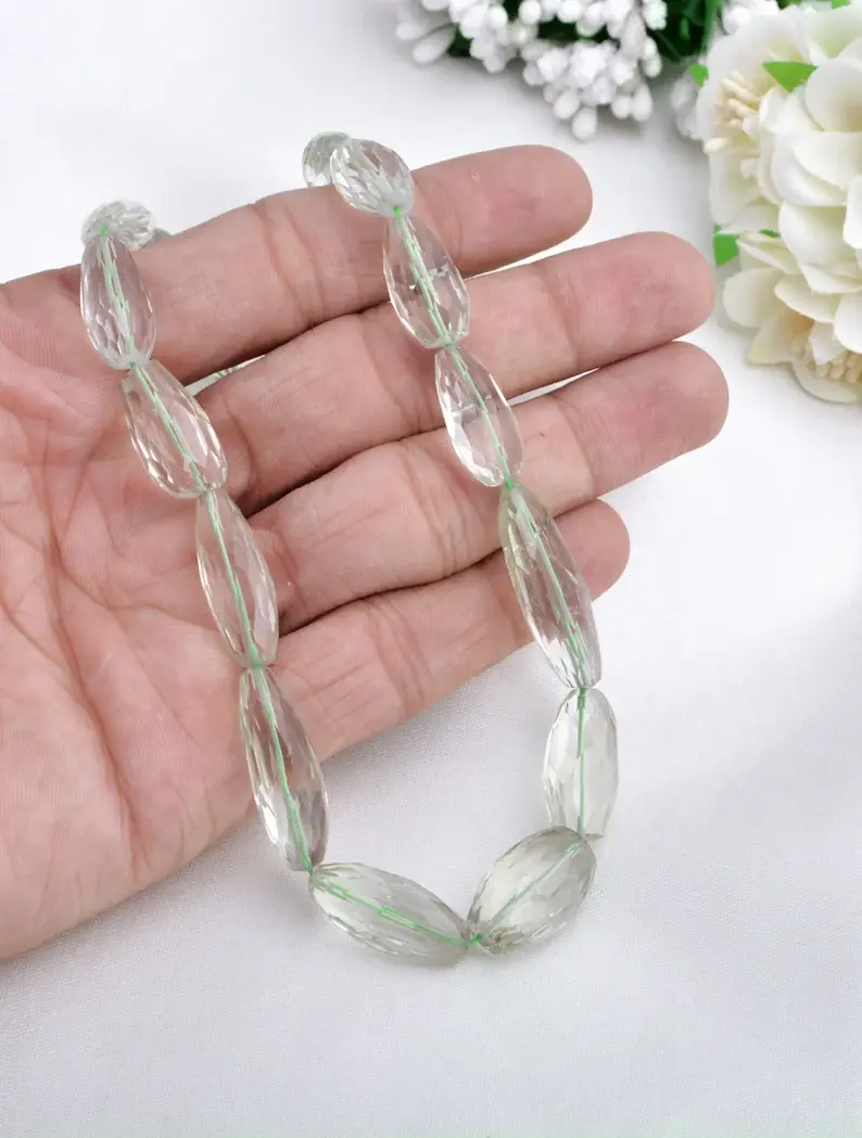 Miniatura: Green Amethyst Brazil Checker Cut Tumble Gemstone Necklace , 1 Strand