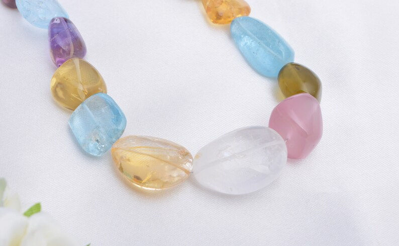 Miniaturbild: Mixed Gems Smooth Tumble 18 Inches Necklace l Natural Mixed Gems Plain Tumbles