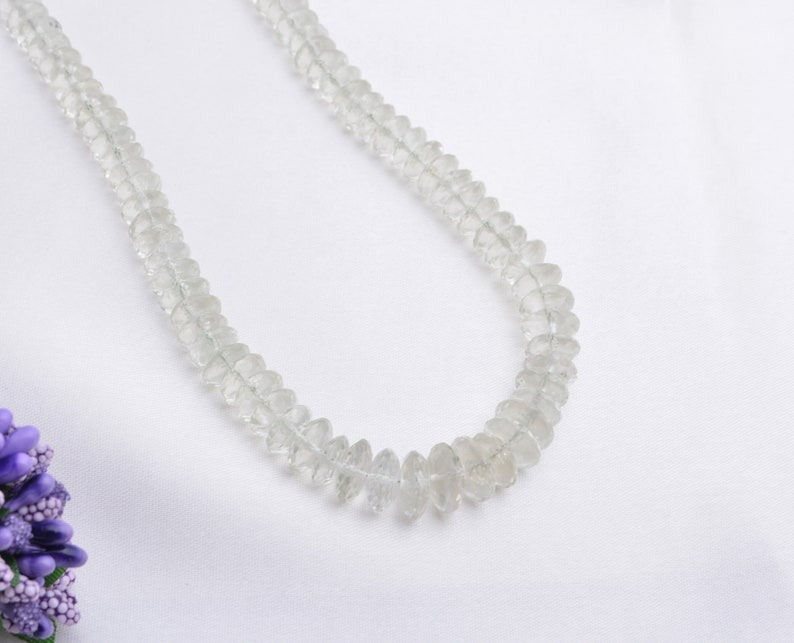 Thumbnail: Natural Green Amethyst Faceted Tyre Beads 8 to 12 mm Gemstone Beads, 1 Strand