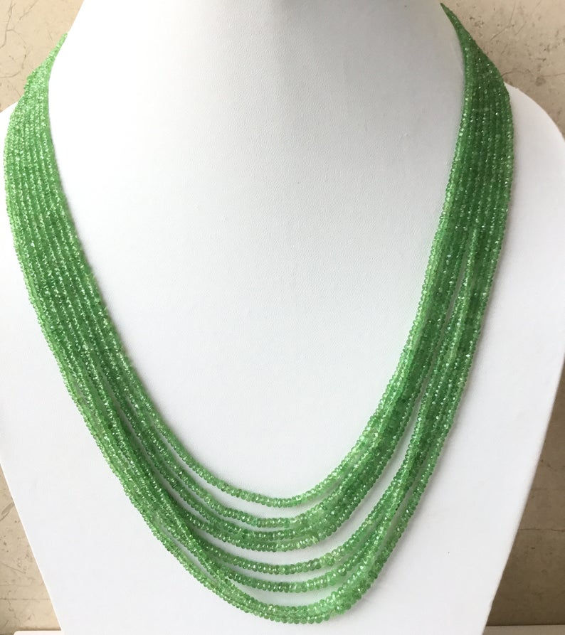 Thumbnail: Tsavorite Faceted Beads 8 Strands Gemstone Necklace