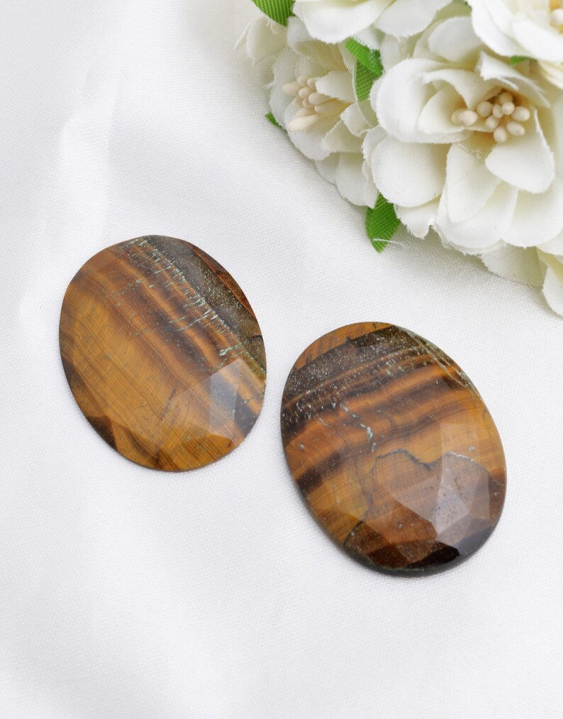 Miniatura: Tiger Eye Faceted Oval Pair 30 to 39 mm Natural Loose Gemstones