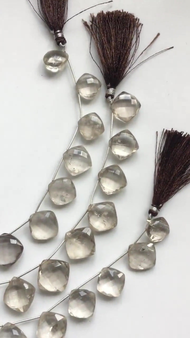 섬네일: Smoky Quartz Faceted Cushion 1 Strand 14mm to 17mm Natural Gemstone Beads