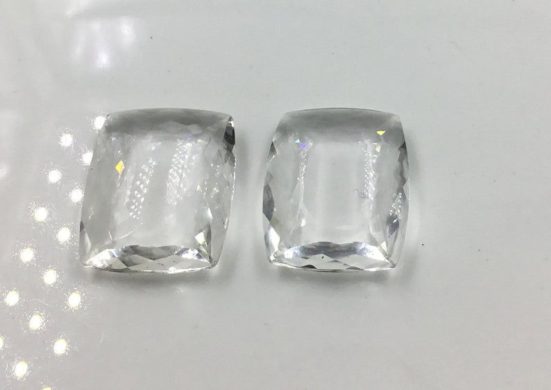 Thumbnail: White Crystal Fancy Cut Stone Pair Crystal Gemstone Pair Natural Gems