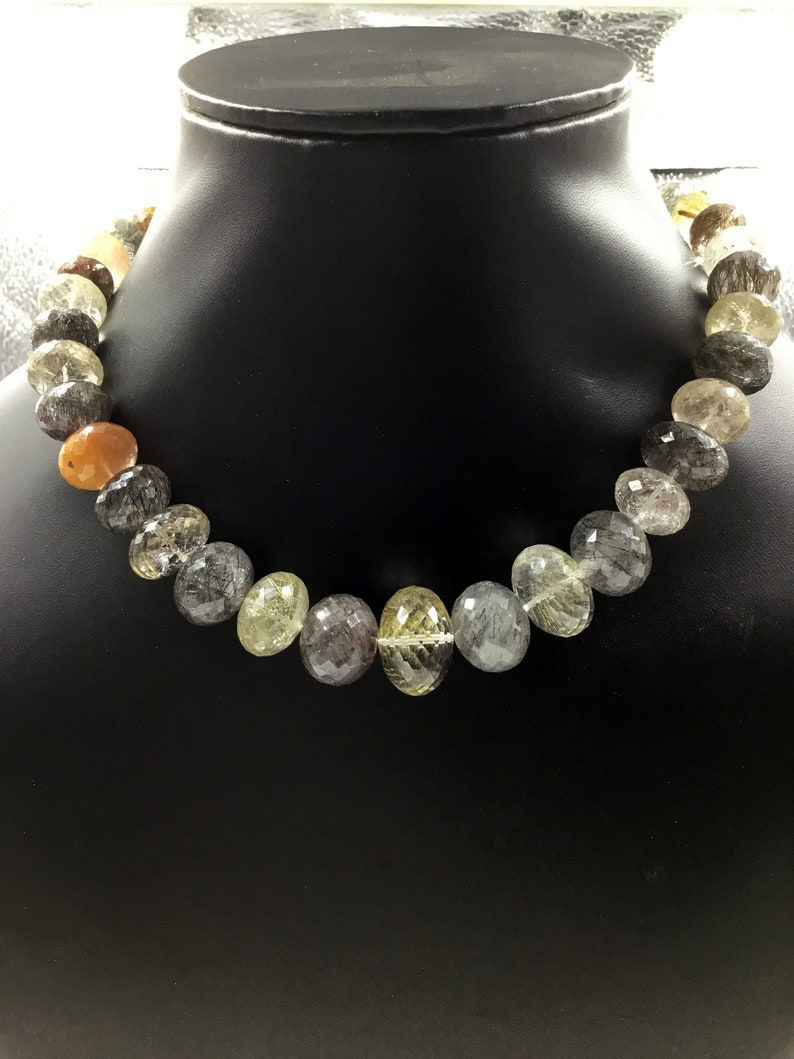 Miniaturbild: Natural Multi Rutile Faceted Ball Beads Gemstone Necklace