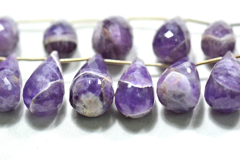 Miniatura: Dog Teeth Amethyst 8 Inches Africa Faceted Drops 1 Strand Gemstone