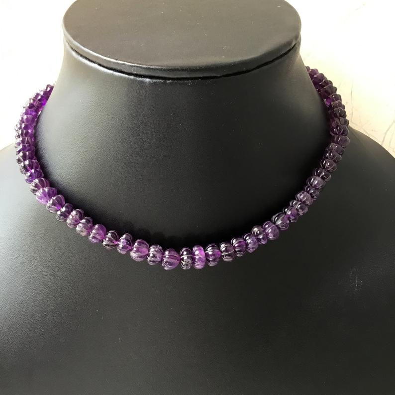 الصورة المصغرة: Natural Amethyst Beautiful Melon Beads Gemstone