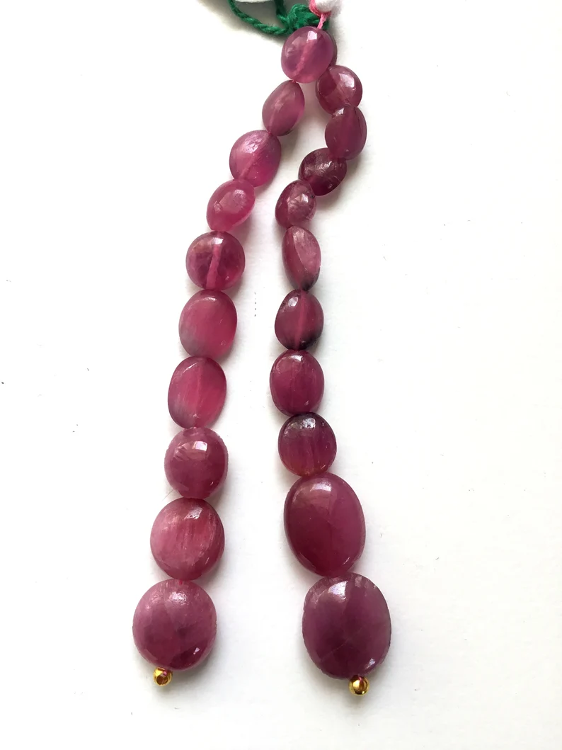 Miniatura: Pink Tourmaline Plain Tumbles Beads 2 Strands Natural Gemstone