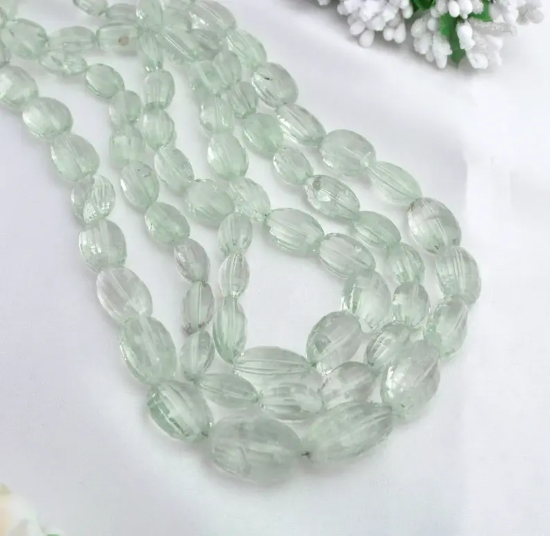 Miniatura: Green Amethyst Checker Cut Ovals Natural Gemstone Beads