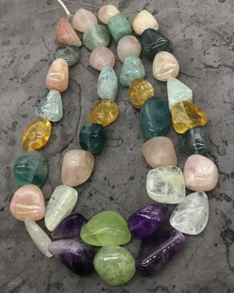 Thumbnail: Semi Multi Quartz Big Size Tumbles Natural Gemstone Necklace