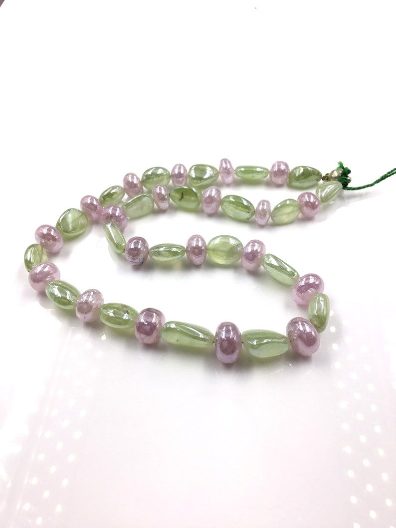 サムネイル： Natural Prehnite & Morganite Coated Fancy Beads Gemstone Necklace
