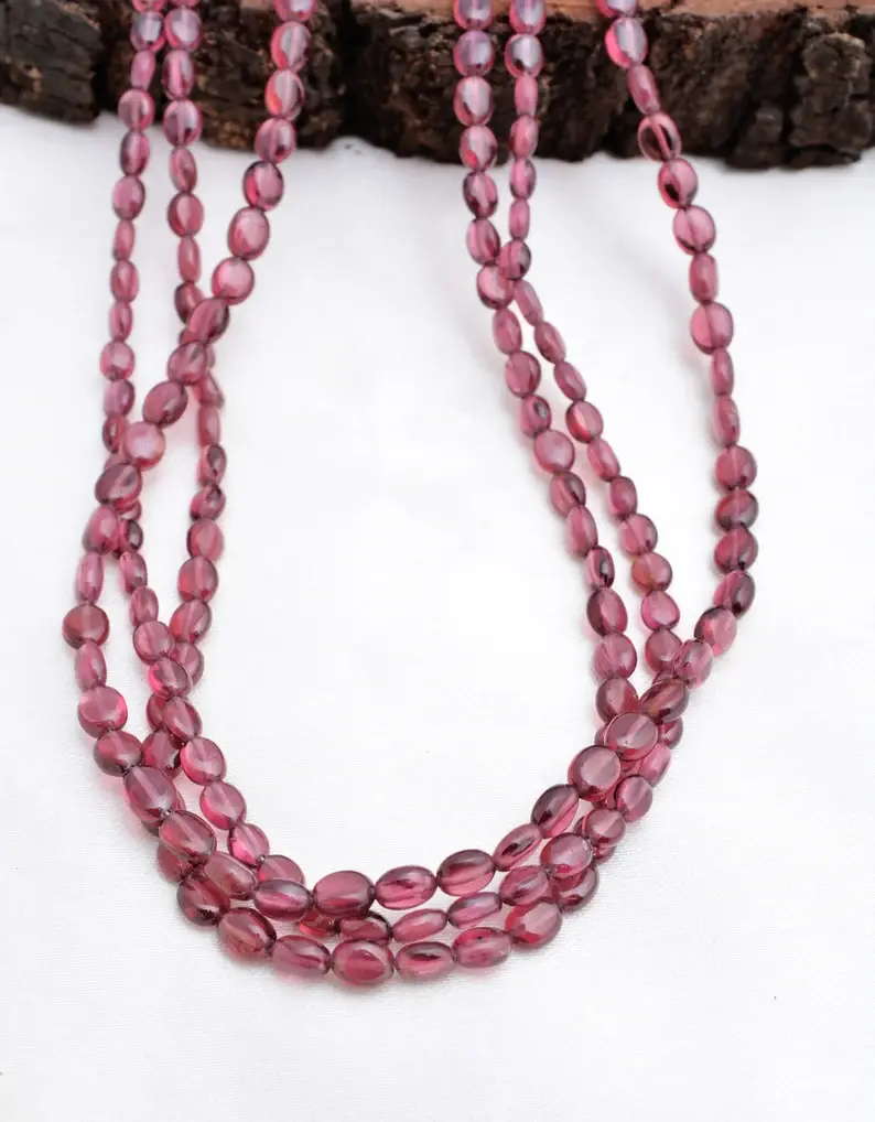 Miniatura: Garnet Smooth Oval Beads Gemstone Necklace, Gemstone For Jewelry