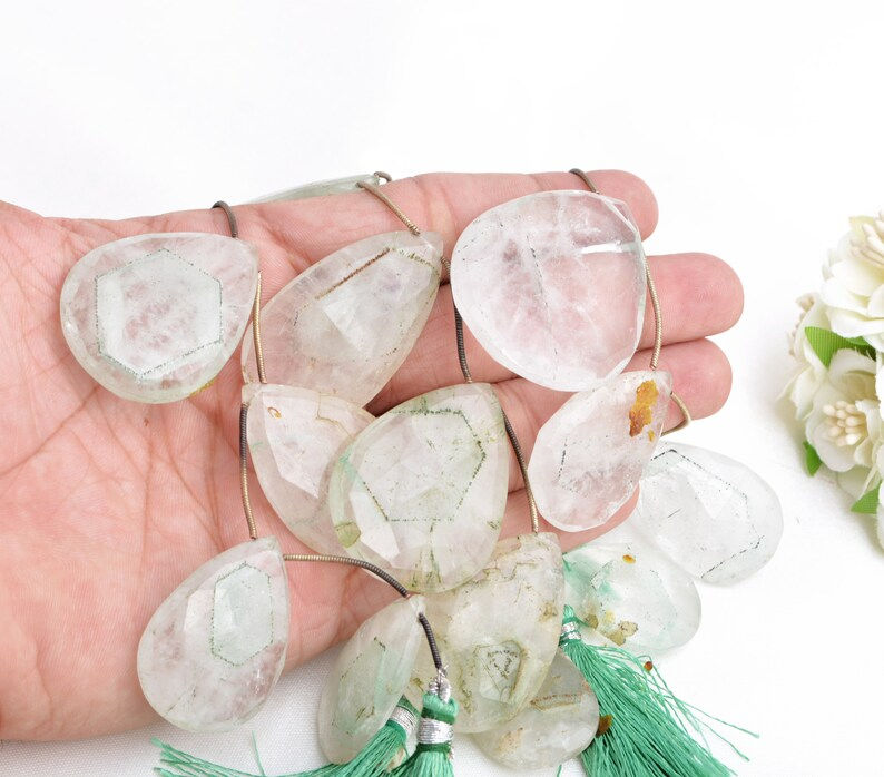 Miniatura: Natural Phantom Quartz Africa Faceted Almonds Gemstone