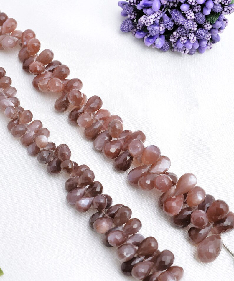Thumbnail: Natural Chocolate Moonstone Faceted Drops Gemstone Beads