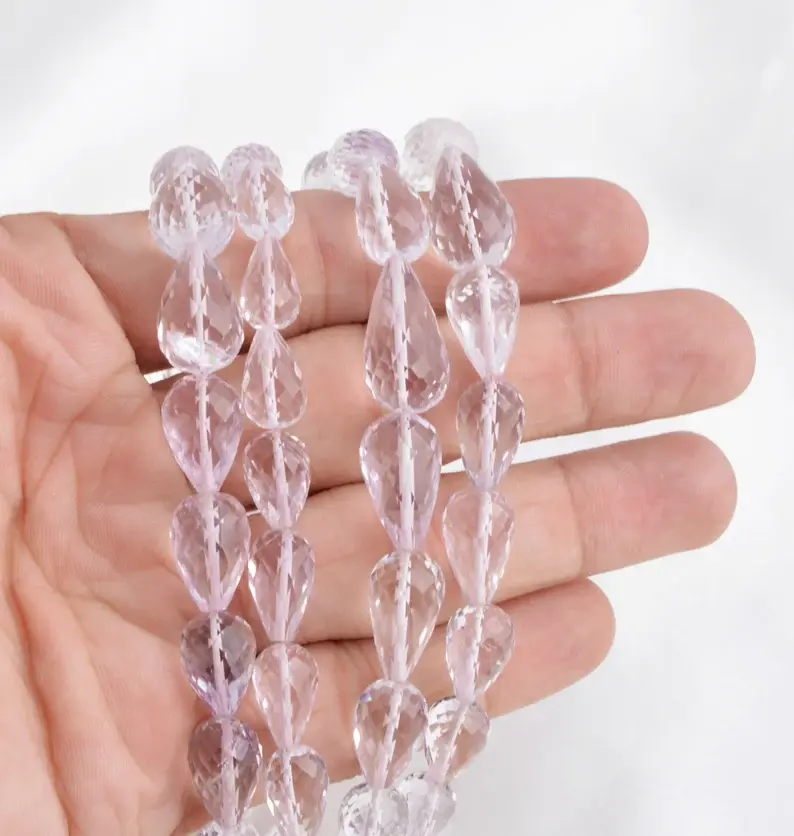 Miniatura: Pink Amethyst Faceted Drops Beads I Natural Pink Amethyst Faceted Drops Beads