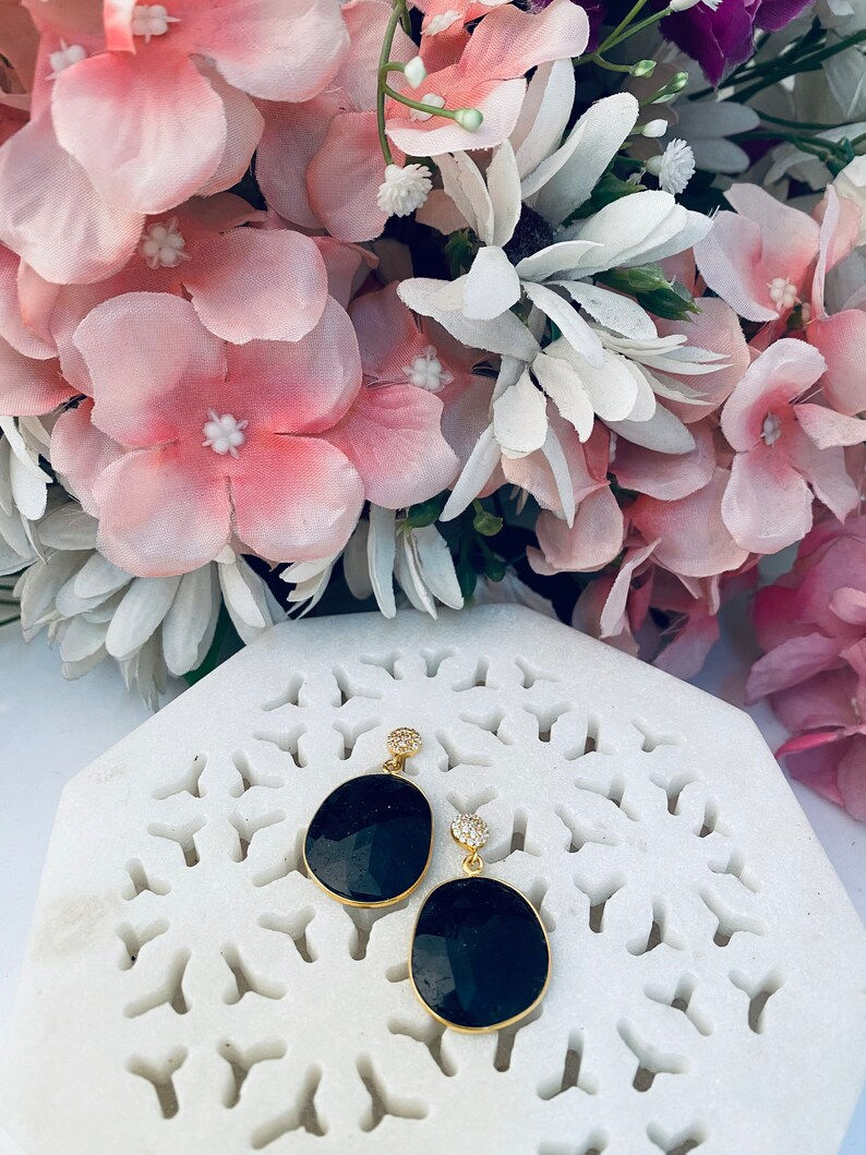 Miniature : 925 Sterling Silver earring, Natural Black Rutile Dangle Design Handmade Dangle