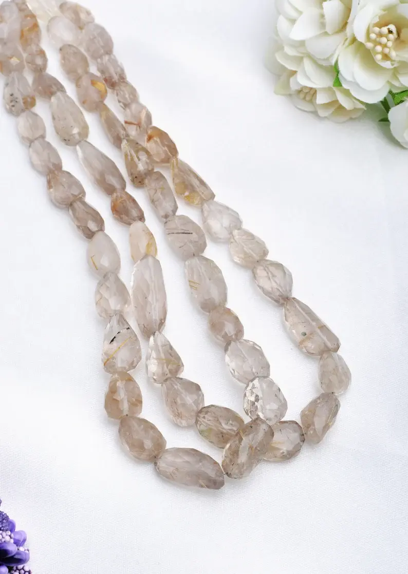 Miniatura: Rutile Faceted Tumble Beads l Natural Rutile Faceted Tumbles Beads