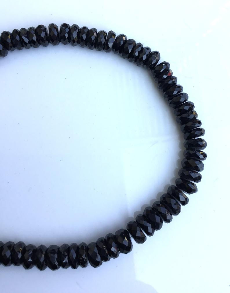 Thumbnail: Black Spinel Faceted Tyre Beads Natural Gemstone