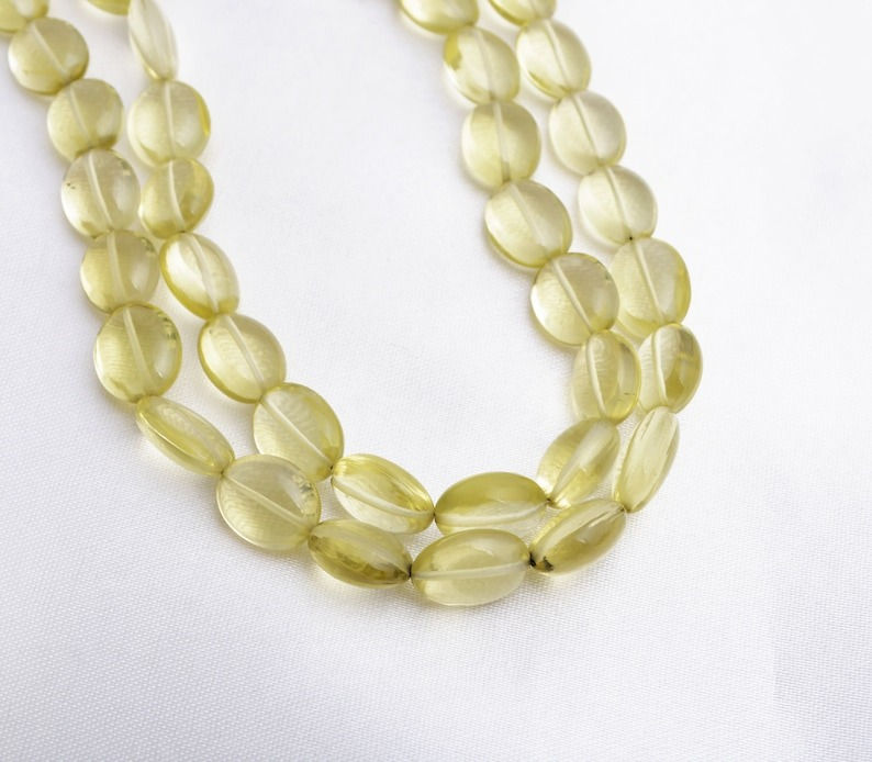 الصورة المصغرة: Natural Lemon Quartz Smooth Ovals Beads Gemstone Necklace, Gemstone For Jewelry