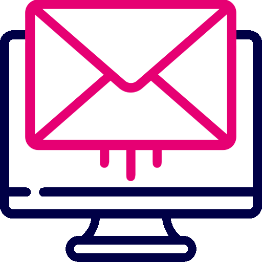Icon of an envelope being processed through a computer monitor