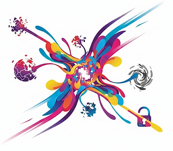 Abstract vibrant geometric shapes representing the interconnected layers of the Agentic AI Coordination Stack in the travel industry.