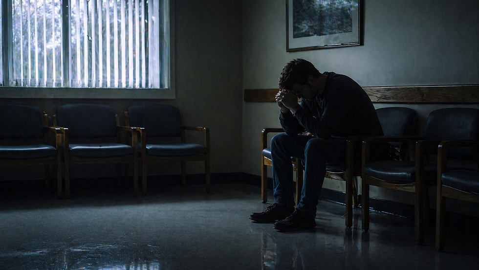 Man sitting stressed alone