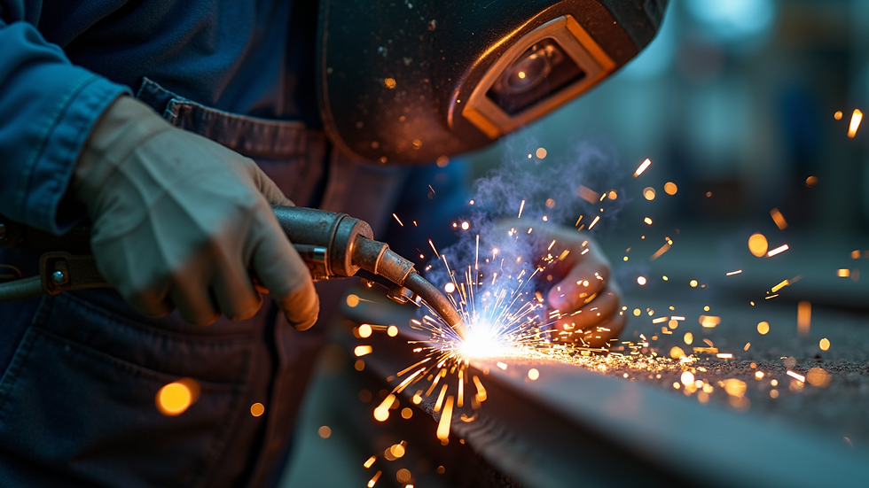 Close-up view of welding process on steel structure