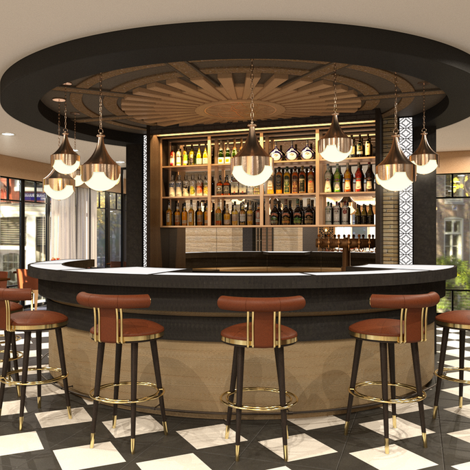 Neo Art Deco-Style Bar Design for a Fine Dining Restaurant designed by a Filipino Interior Designer from Bacolod.