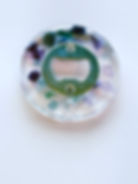 Resin bottle opener infused with fluorite gemstones and crystals