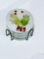 Real holly and red berries Christmas coaster set of four with black holder