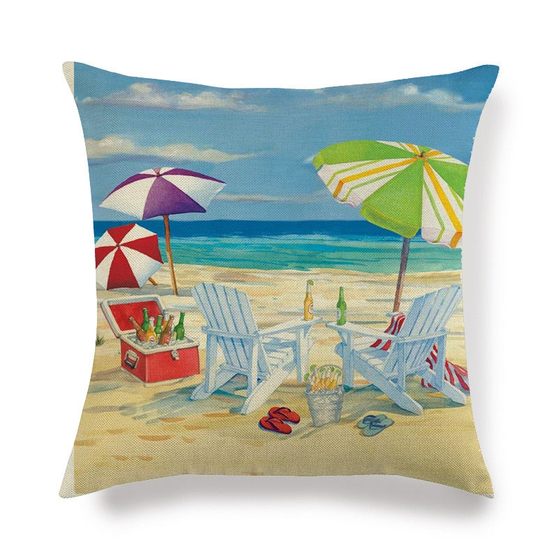 Thumbnail: Beach Theme Shells Cushion Cover Decoration Linen Couch Pillow Cover Nautical 