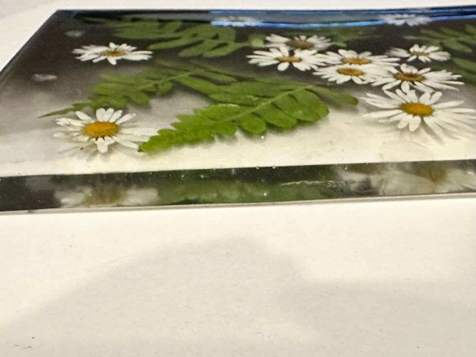 Thumbnail: Wild Ferns and Daisies Serving Tray with Real Clear Quartz 8x12 inches