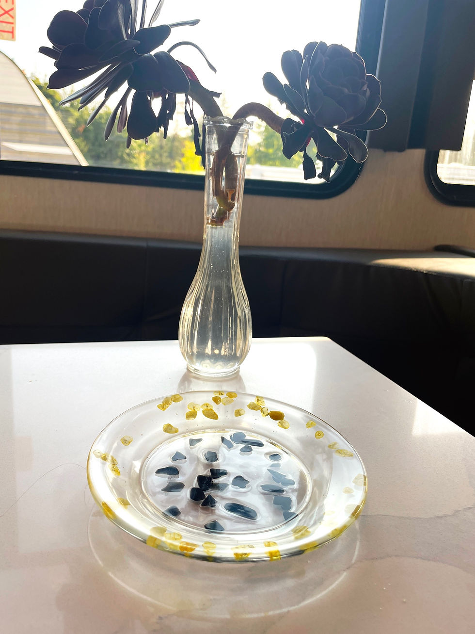 Thumbnail: Black Obsidian and Citrine Chips Small Resin Plate