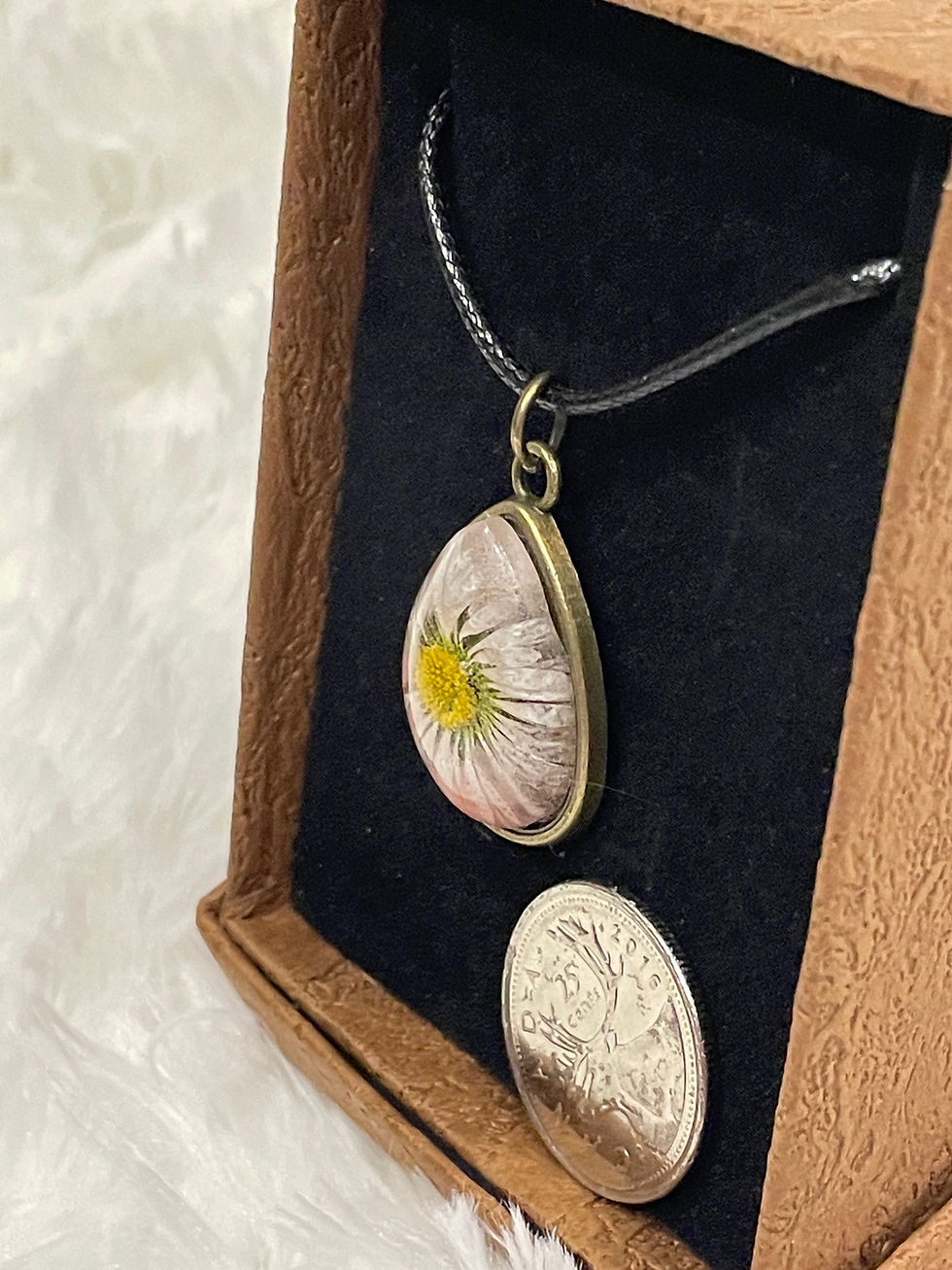 Thumbnail: Real Daisies Necklace on Hypoallergenic Black Wax Rope String 