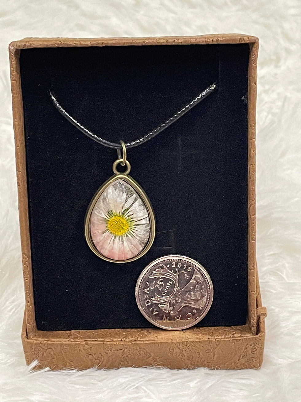 Thumbnail: Real Daisies Necklace on Hypoallergenic Black Wax Rope String 