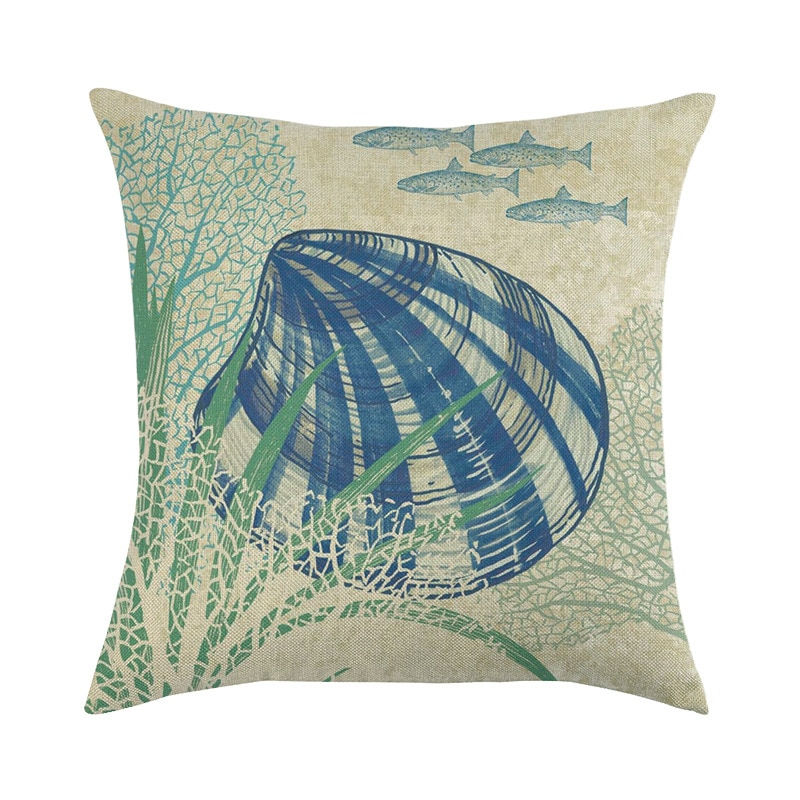 Thumbnail: Beach Theme Shells Cushion Cover Decoration Linen Couch Pillow Cover Nautical 