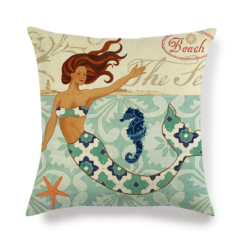 Thumbnail: Beach Theme Shells Cushion Cover Decoration Linen Couch Pillow Cover Nautical 