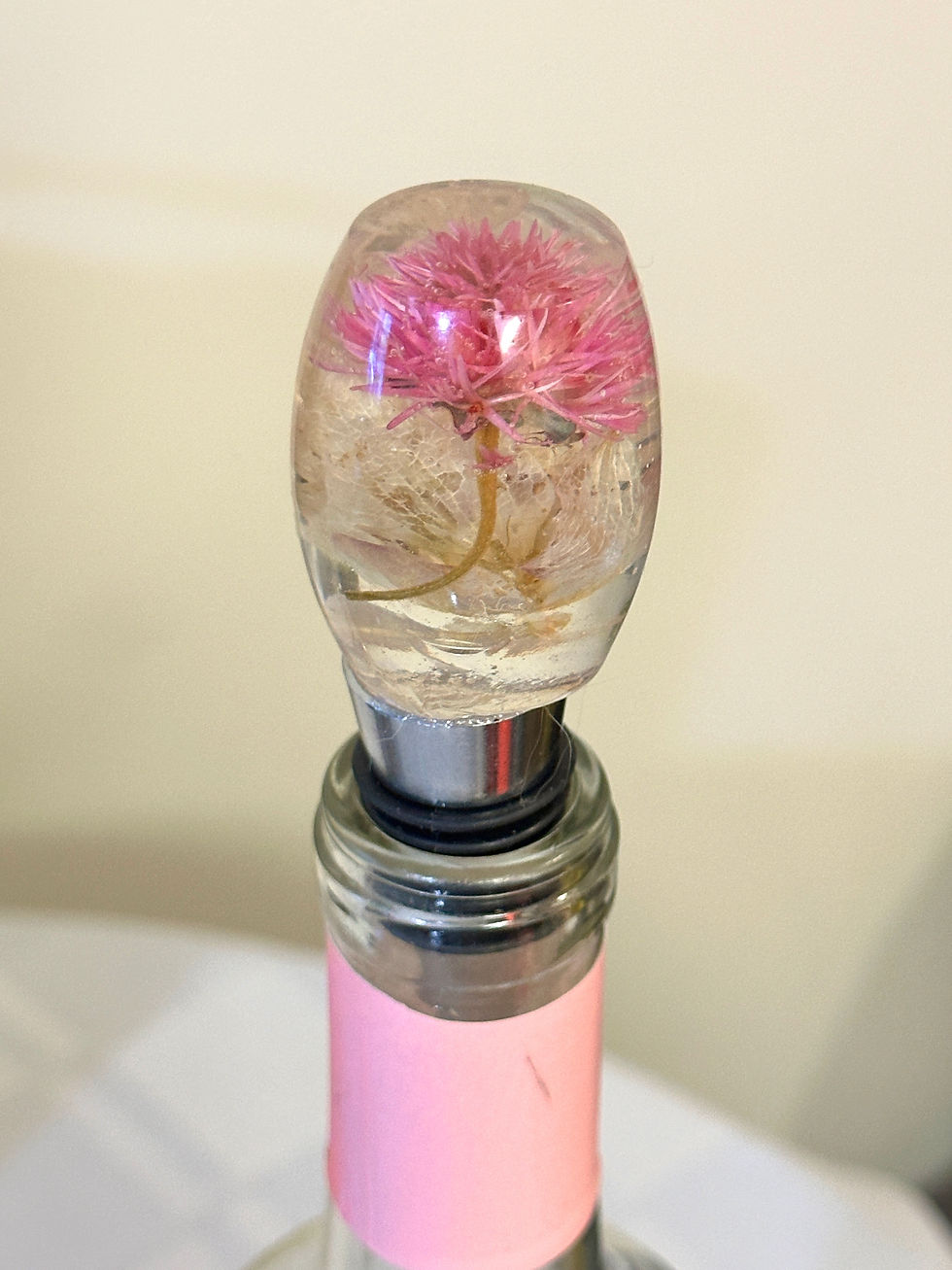 Thumbnail: wine bottle stopper with real strawflowers