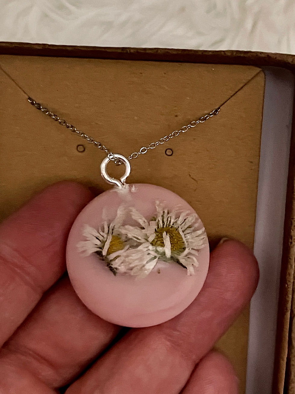 Thumbnail: Wild Daisy Necklace with Pink Backdrop on 16 inch chain 