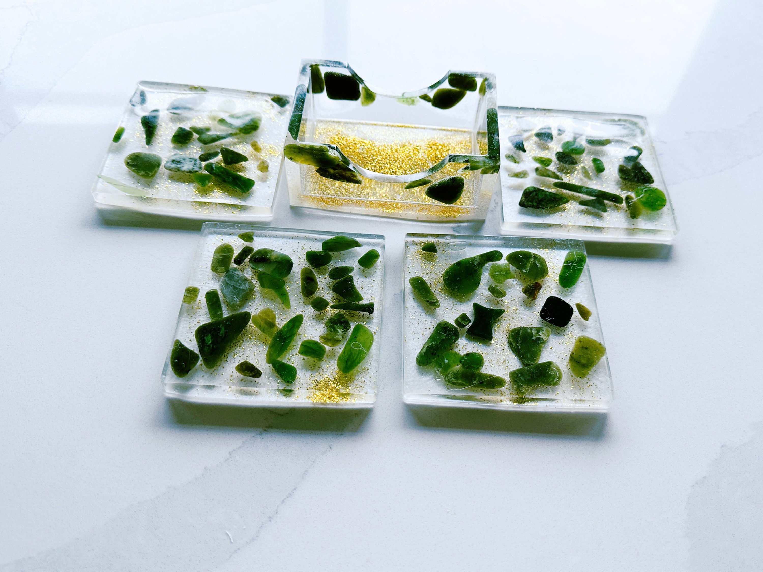 BC jade gemstones coaster set of four with holder