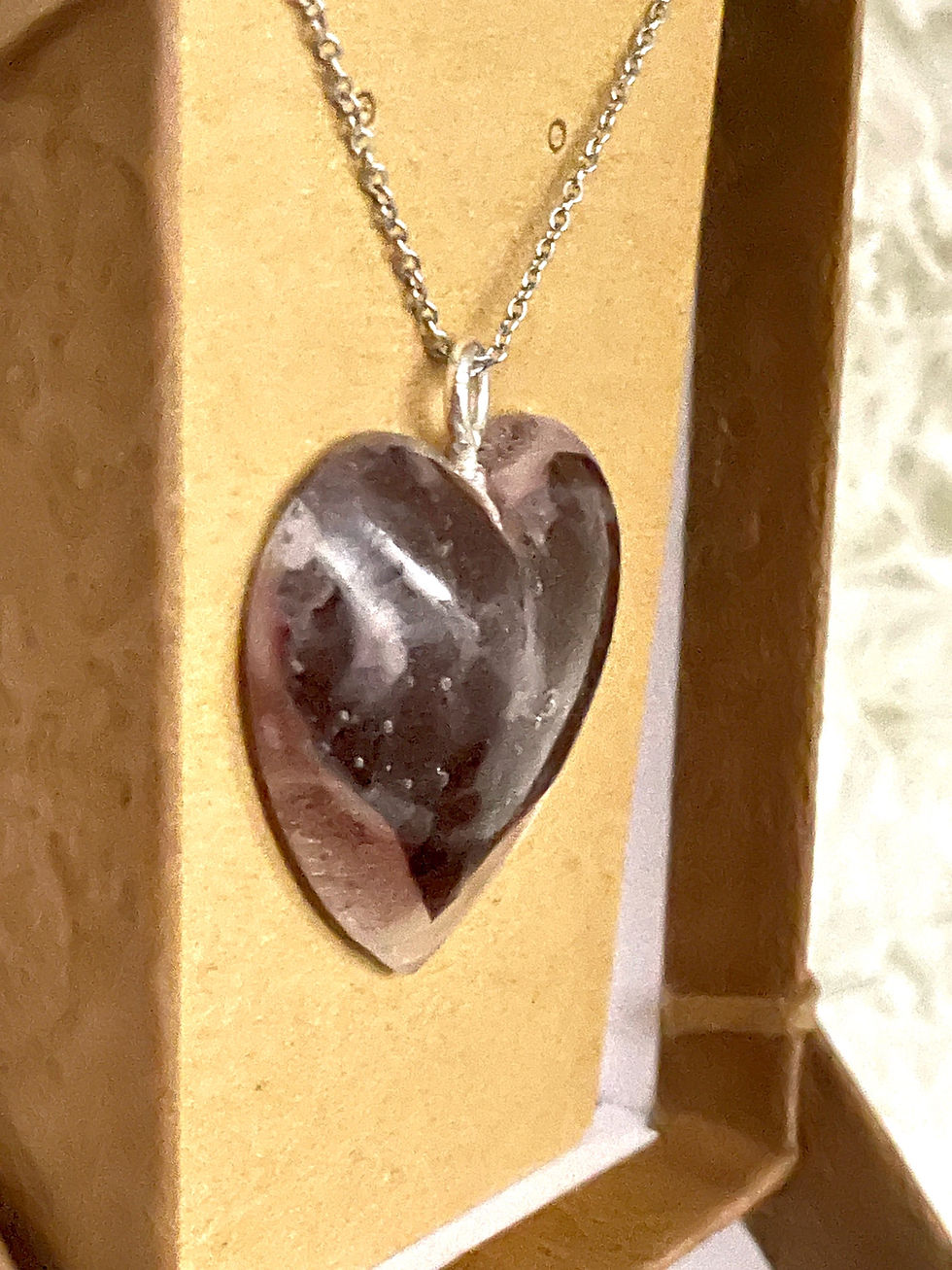 Thumbnail: Red Seaweed Heart with Pink Swirls on 16 inch Chain