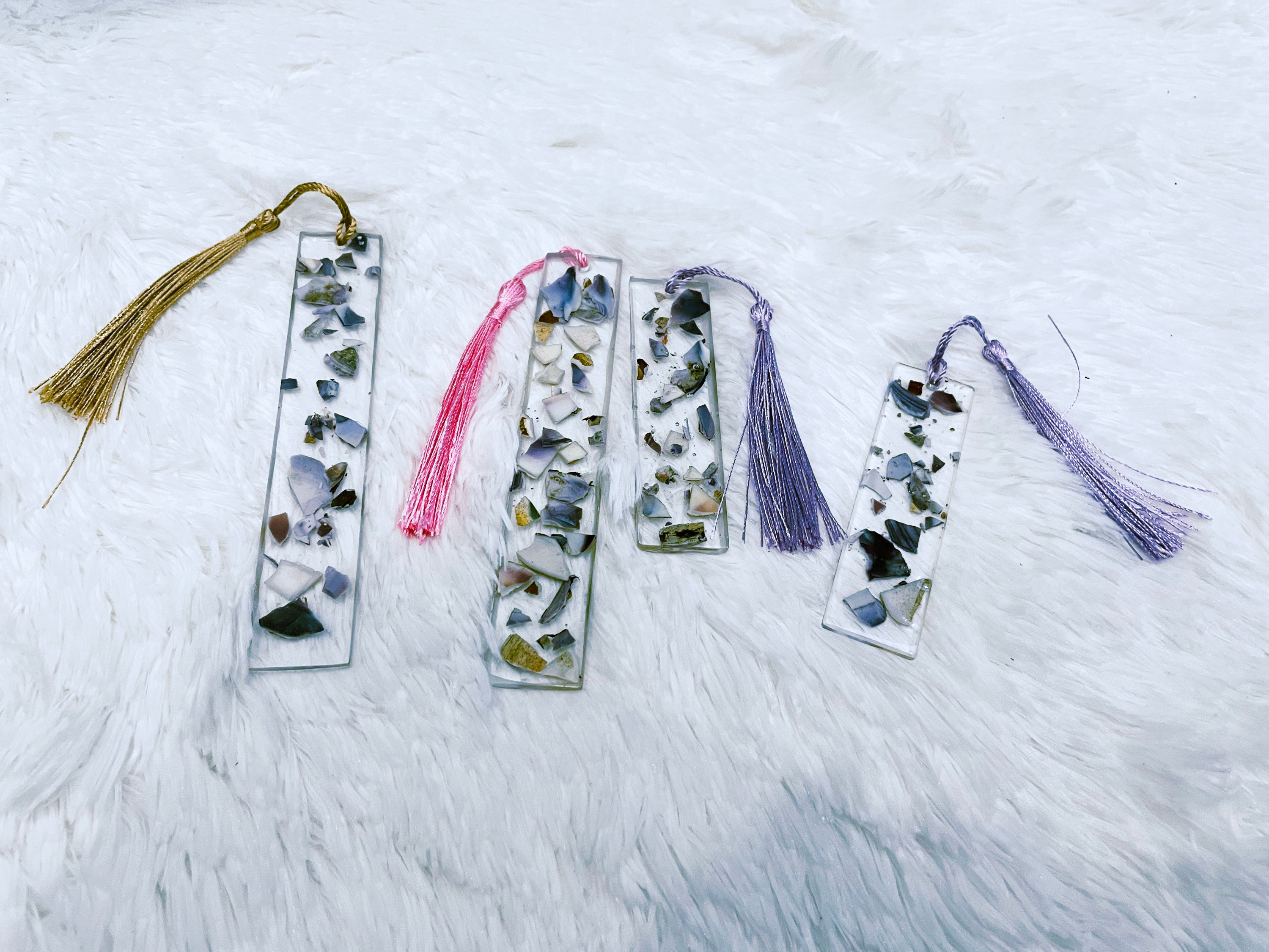 Beachy Shattered Purple Shells Bookmarks