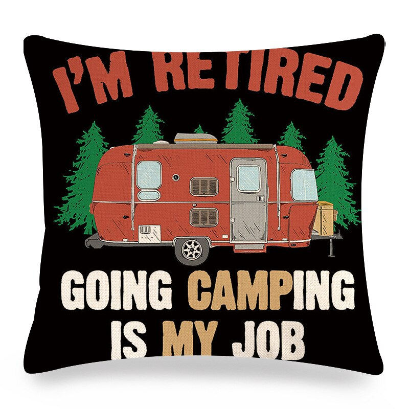 Thumbnail: 45x45cm Outdoor Camping Theme Happy Camper Cushion Cover Throw Pillows Case