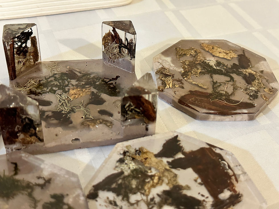 Thumbnail: close up view beige camo coaster set with holder