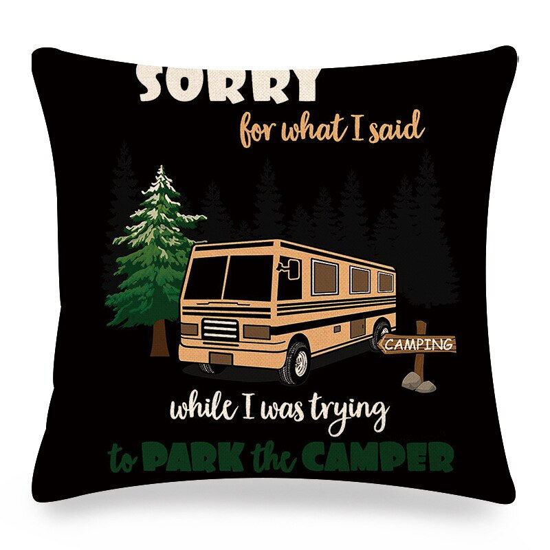 Thumbnail: 45x45cm Outdoor Camping Theme Happy Camper Cushion Cover Throw Pillows Case